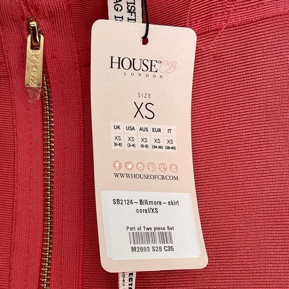 House of CB London Mid-Length Amora Skirt Gold Zipper Pink Size XS NWT - Picture 8 of 8